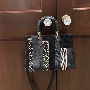 A. Bellini mixed media Black and Animal Print Women's Bag